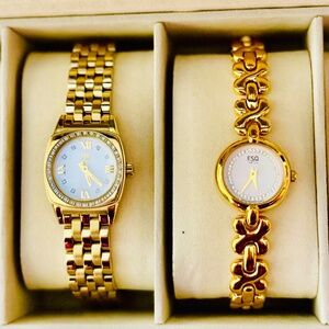Lot of 2 ESQ Esquire by Movado Woman Gold Swiss Watches